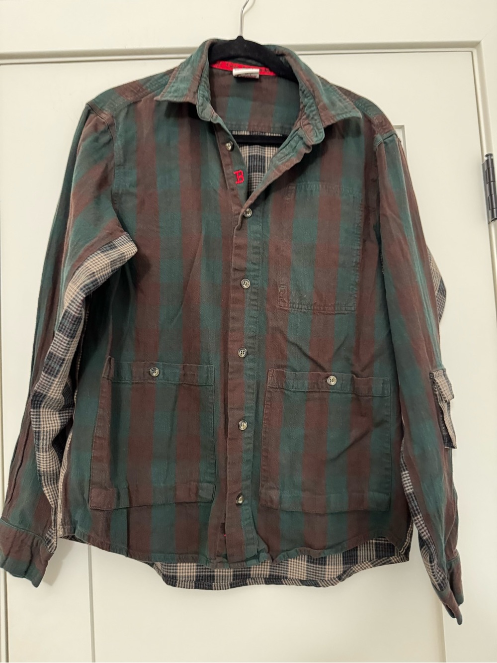 Lightweight Striped Shirt Jacket in Teal and Brown